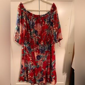 Ava and viv, women’s red floral, mid length, high/low dress.